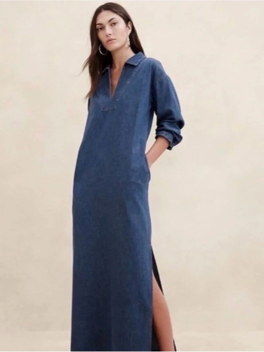 NWT Banana Republic Cruz Denim Maxi Dress in Dark Indigo